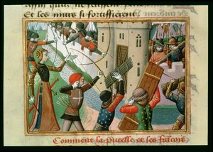 El sitio de París por Juana de Arco (c.1412-31) en 1429, de las Vigilias de Carlos VII, c.1484 de Martial de Paris